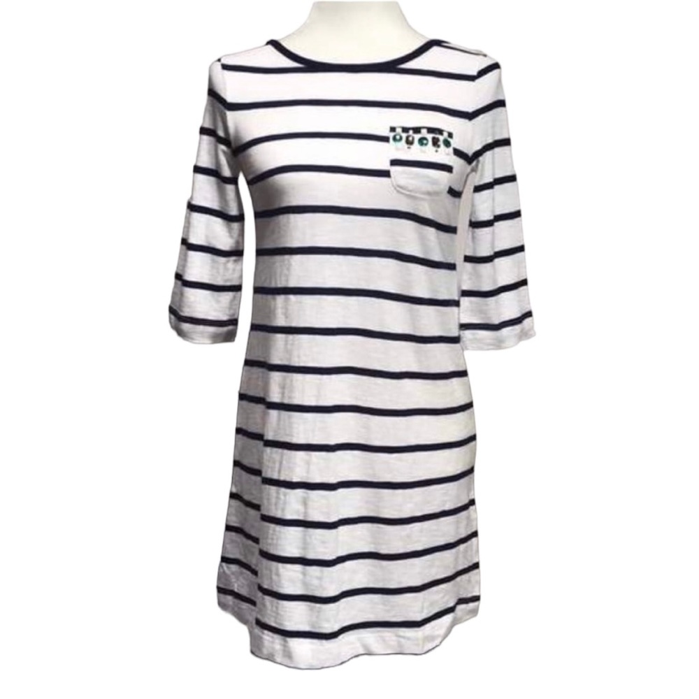 Old Navy Jeweled Pocket Striped T-Shirt Dress White/Navy Large 10/12